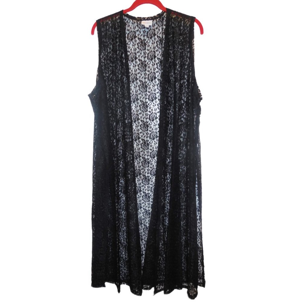 Vest XL NWT Black Lace Long Sleeveless Duster Coat plus size summer